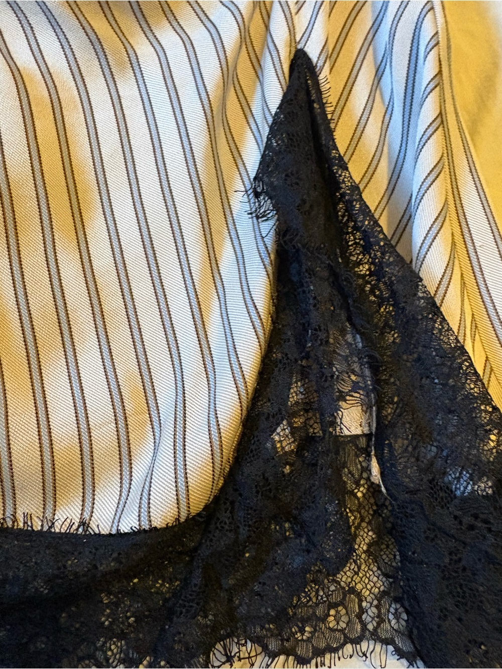 Zara White Midi dress with Black Pinstripes and Lace Trim - Picture 2 of 5